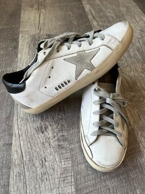 Golden Goose Leather Super Star Sneakers Black Heel Tab Size EU 37 Metal Stud